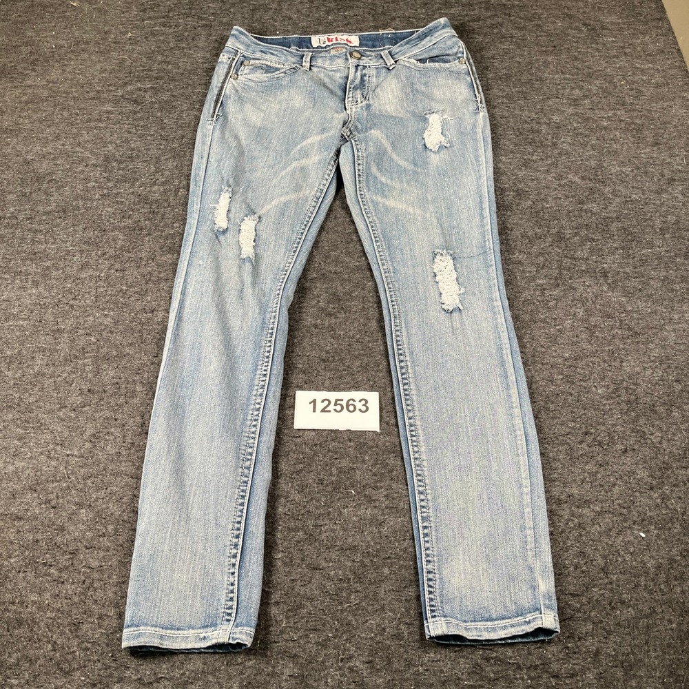 1st KIss Straight Jeans Womens 9 Blue Denim Cotton Stretch Distressed Streetwear